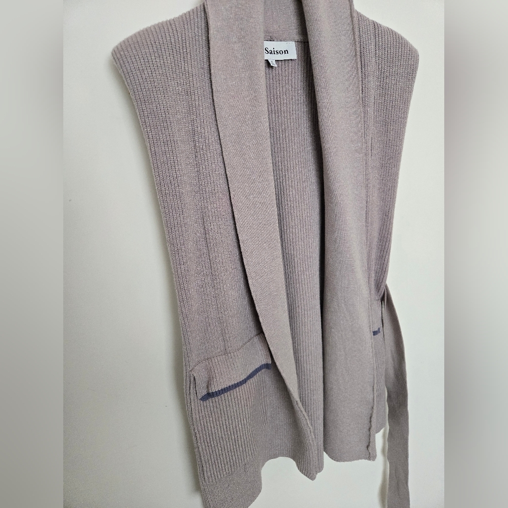 En Saison Taupe Knit Belted Cardigan Vest - Picture 4 of 6